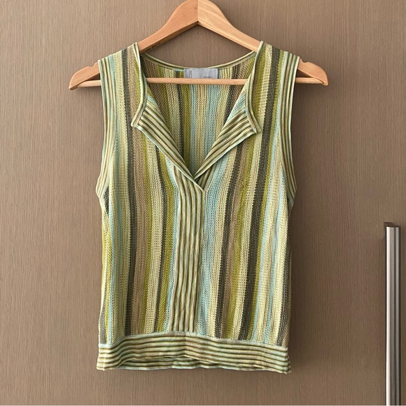 Vintage Missoni mercerized knit striped vest tank top green - Picture 5 of 10